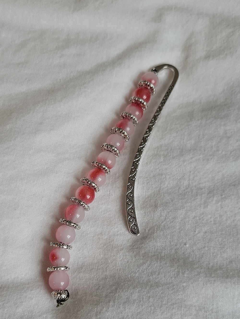 Pink Beaded Silver-Tone Bookmark - Elegant Womens Accessory